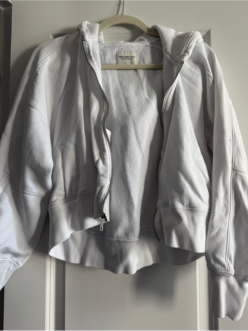 Women's White Hooded Zip-Up Sweater